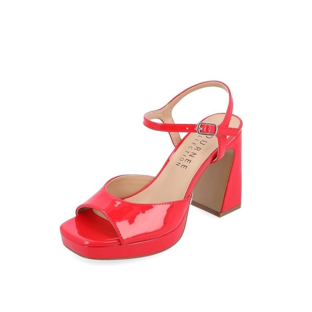 Journee Collection Womens 8 M Red Patent Ziarre Block Heel Dress Sandals NIB QE8